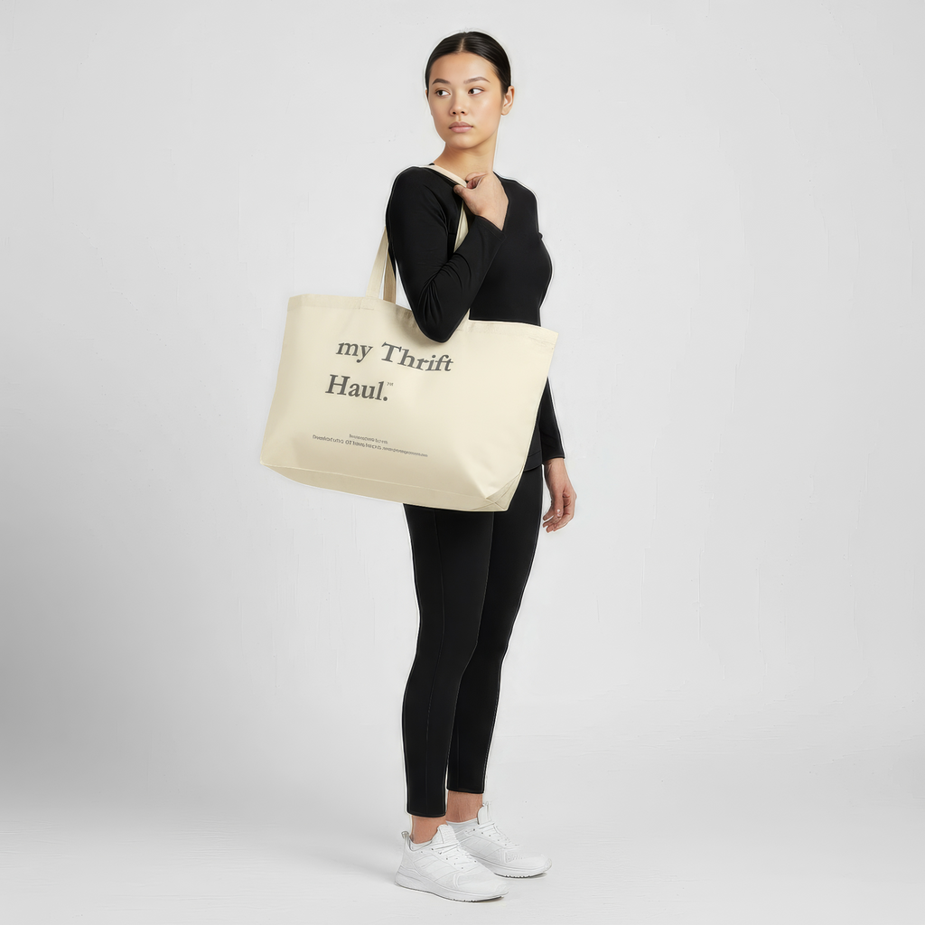my Thrift Haul™ Oversized Canvas Tote Bag – Natural with Dark Grey Logo