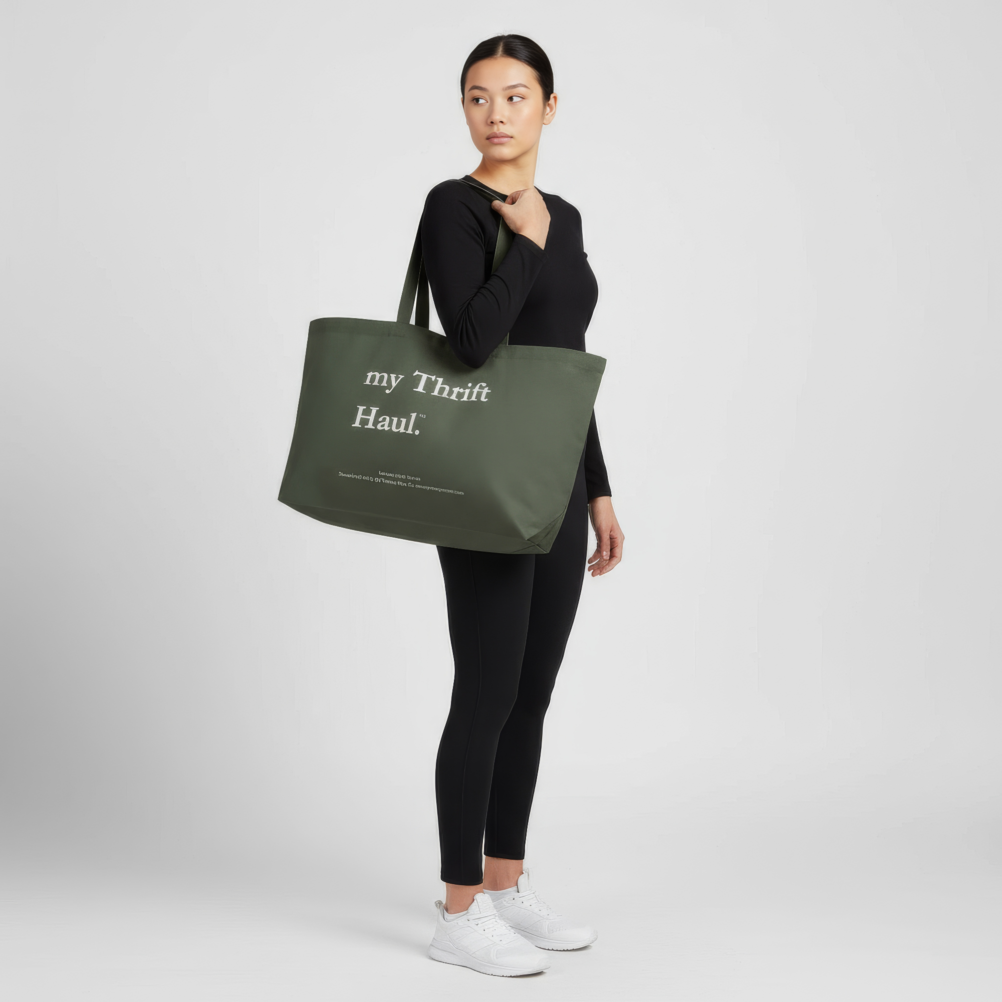 my Thrift Haul™ Oversized Canvas Tote Bag – Olive with Grey Logo