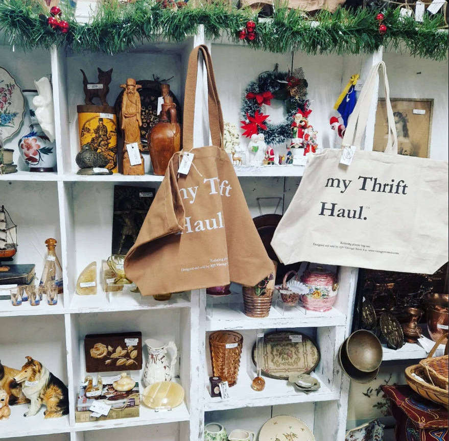 my Thrift Haul™ Oversized Canvas Tote Bag – Natural with Dark Grey Logo