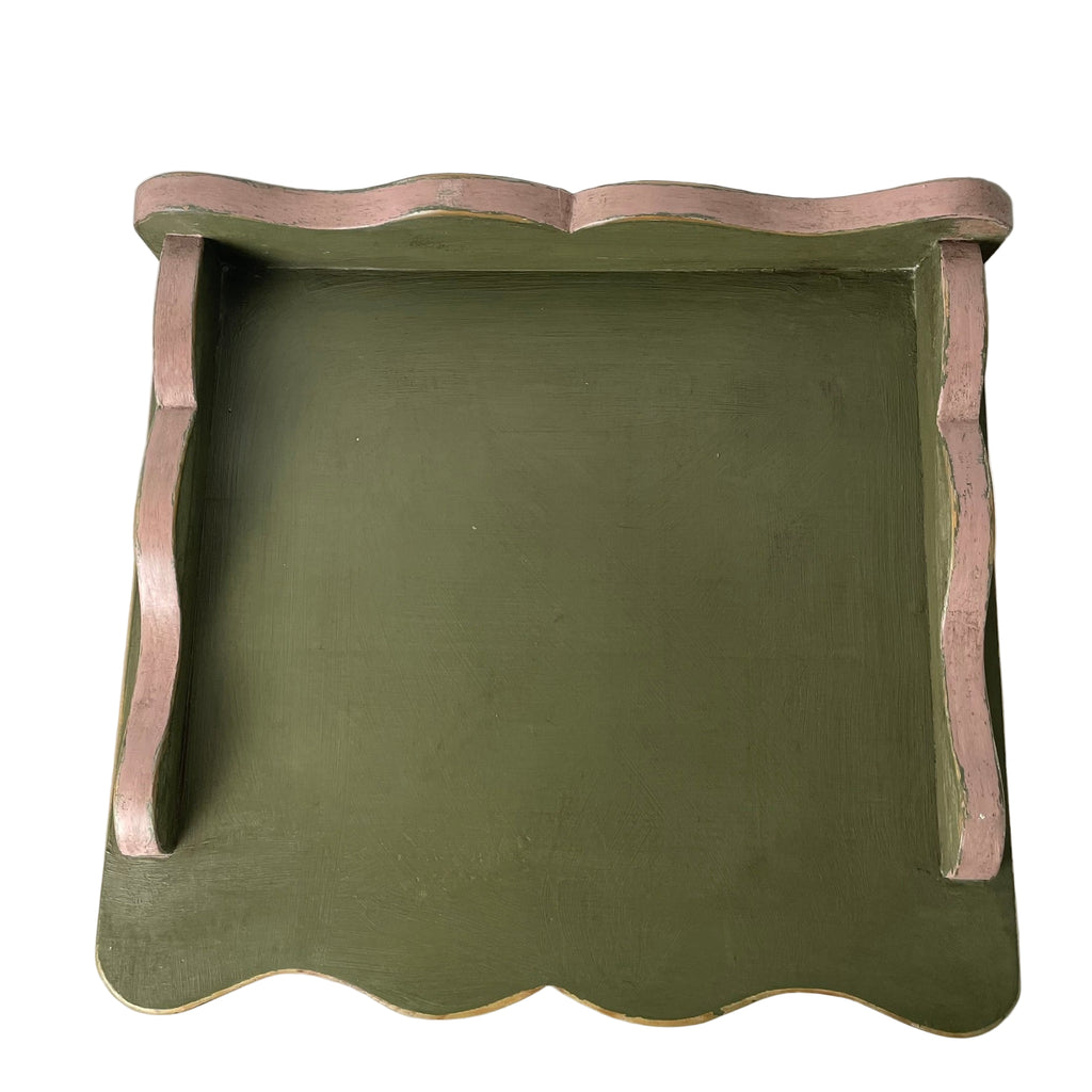 Pair of Hand-Restored Vintage Pine Side Tables Sage Green Jaipur Pink AJS Vintage Rehab