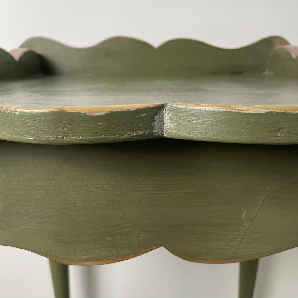 Pair of Hand-Restored Vintage Pine Side Tables Sage Green Jaipur Pink AJS Vintage Rehab