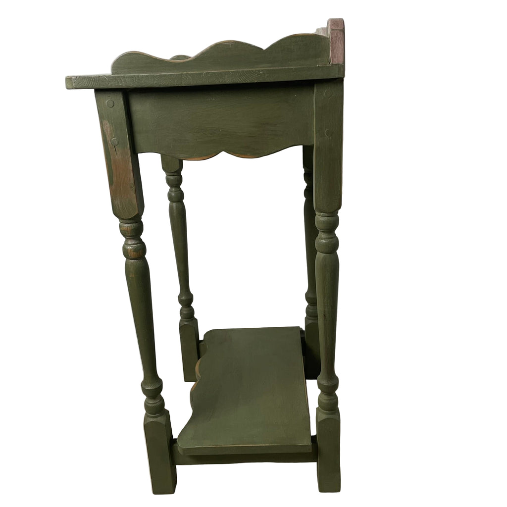 Pair of Hand-Restored Vintage Pine Side Tables Sage Green Jaipur Pink AJS Vintage Rehab