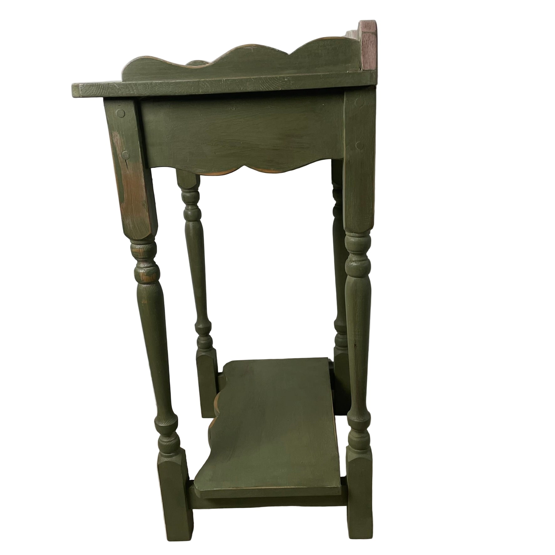 Pair of Hand-Restored Vintage Pine Side Tables Sage Green Jaipur Pink AJS Vintage Rehab