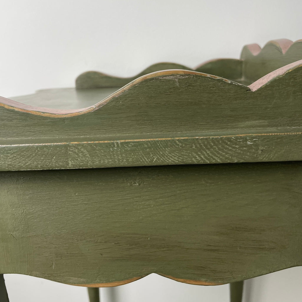 Pair of Hand-Restored Vintage Pine Side Tables Sage Green Jaipur Pink AJS Vintage Rehab