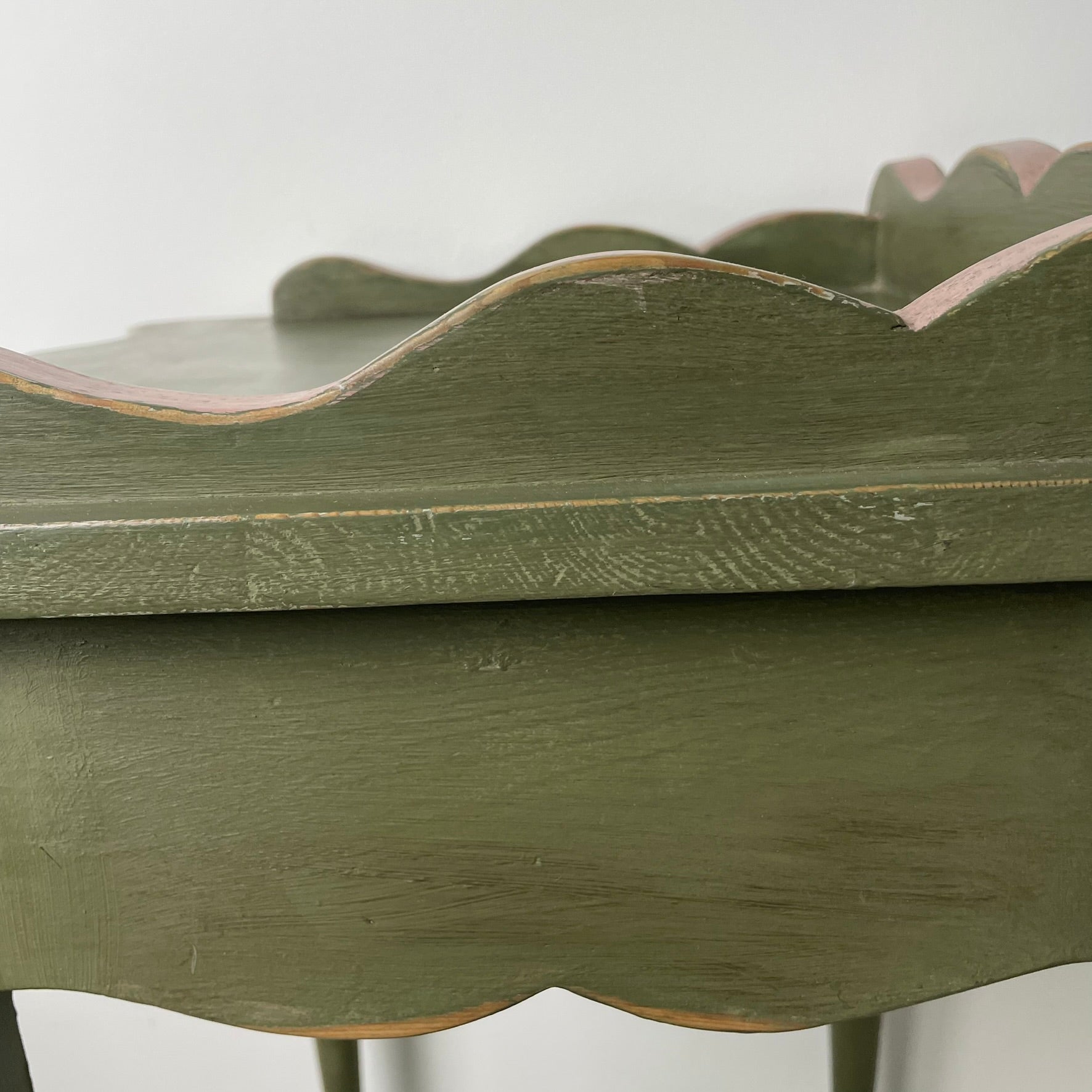 Pair of Hand-Restored Vintage Pine Side Tables Sage Green Jaipur Pink AJS Vintage Rehab