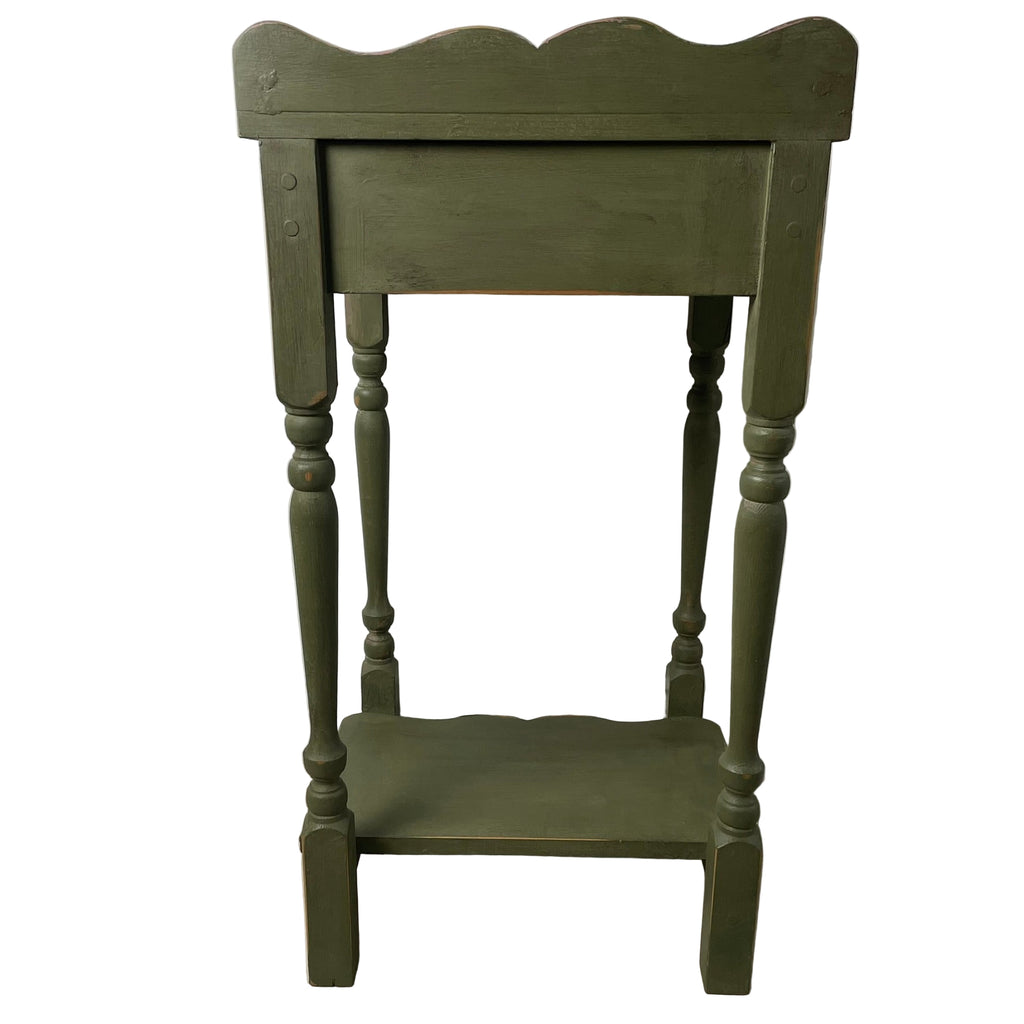 Pair of Hand-Restored Vintage Pine Side Tables Sage Green Jaipur Pink AJS Vintage Rehab