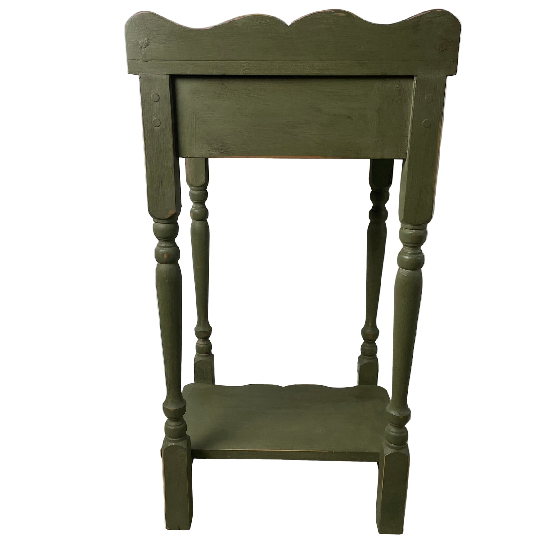 Pair of Hand-Restored Vintage Pine Side Tables Sage Green Jaipur Pink AJS Vintage Rehab