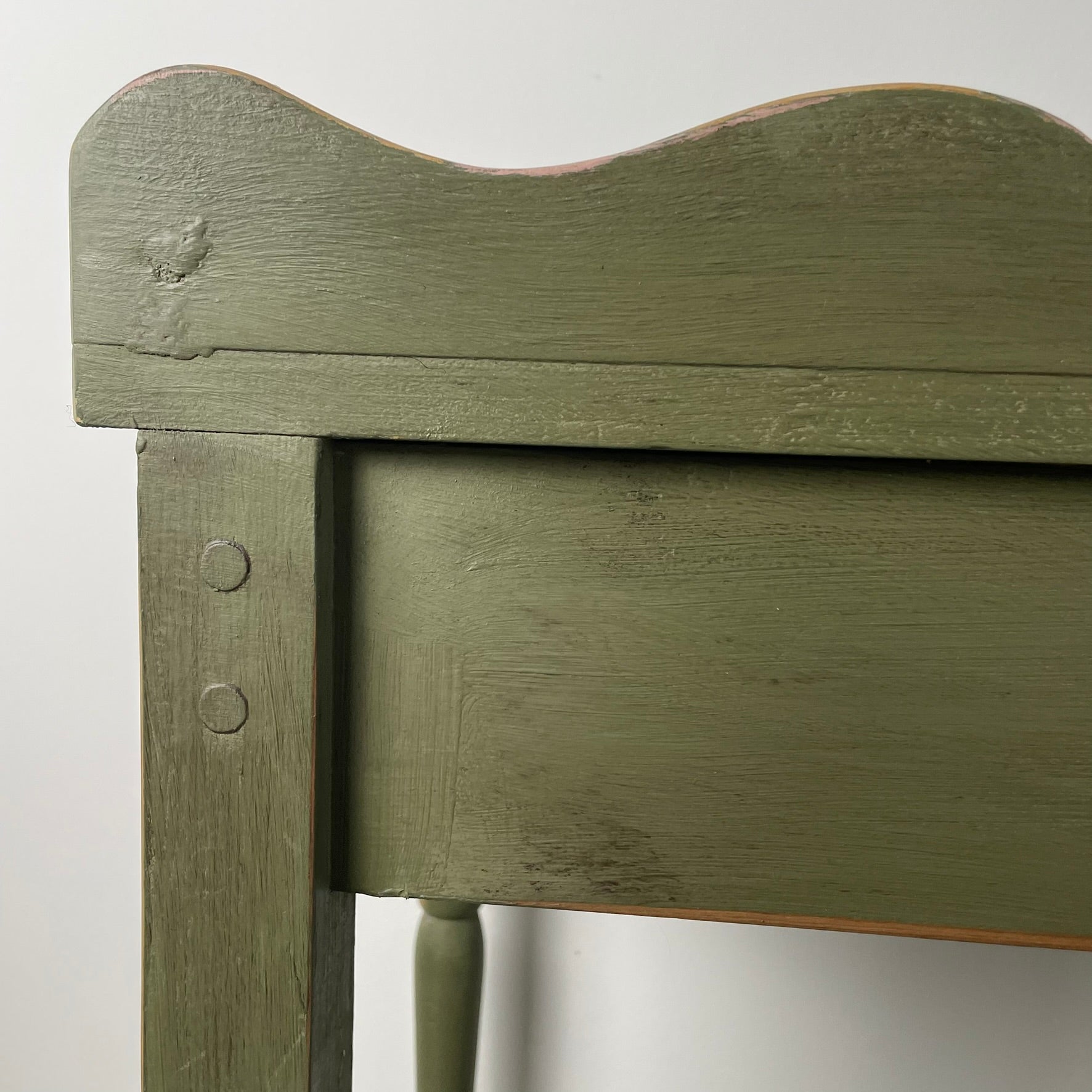 Pair of Hand-Restored Vintage Pine Side Tables Sage Green Jaipur Pink AJS Vintage Rehab