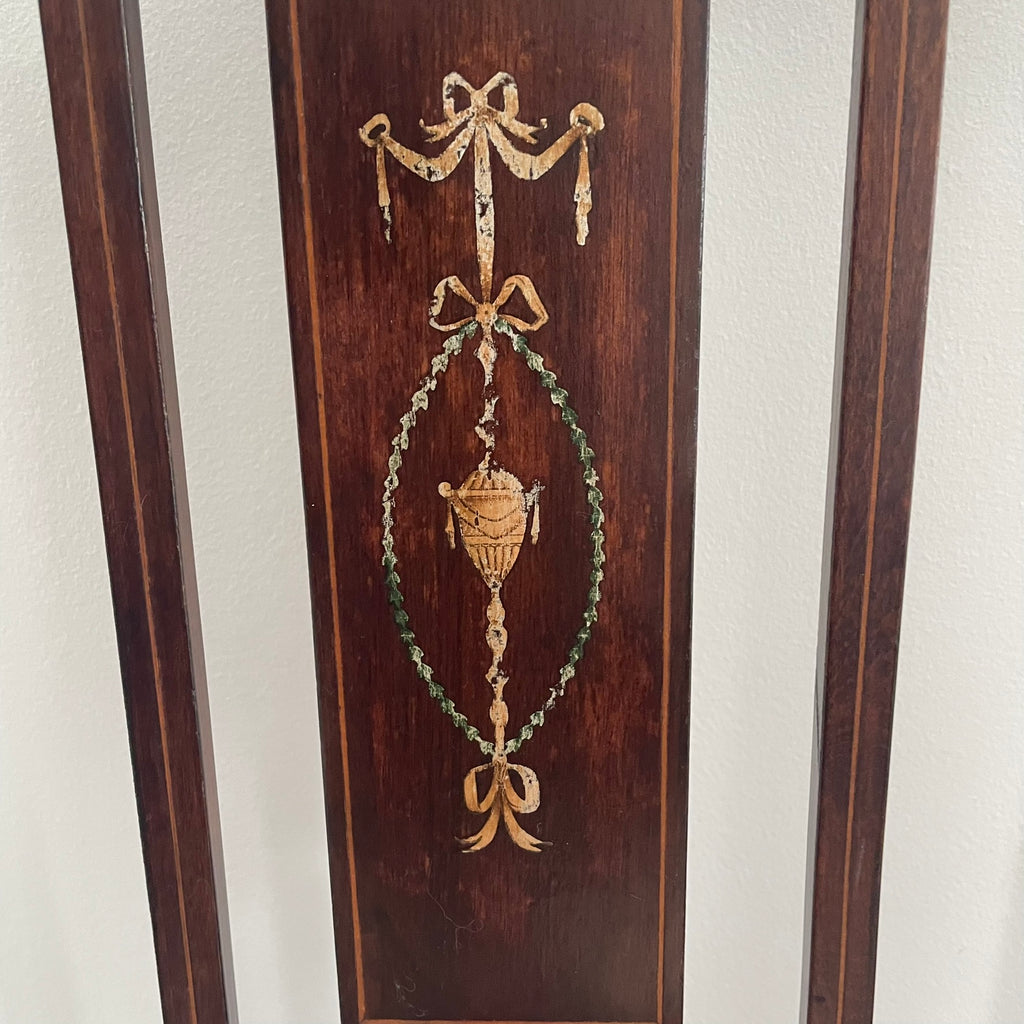 Pair of Edwardian Inlaid Mahogany Side Chairs - Red Damask Upholstery