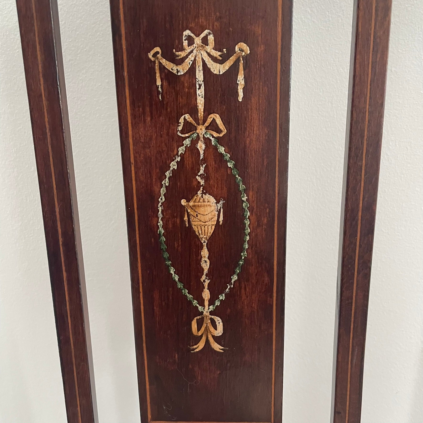 Pair of Edwardian Inlaid Mahogany Side Chairs - Red Damask Upholstery
