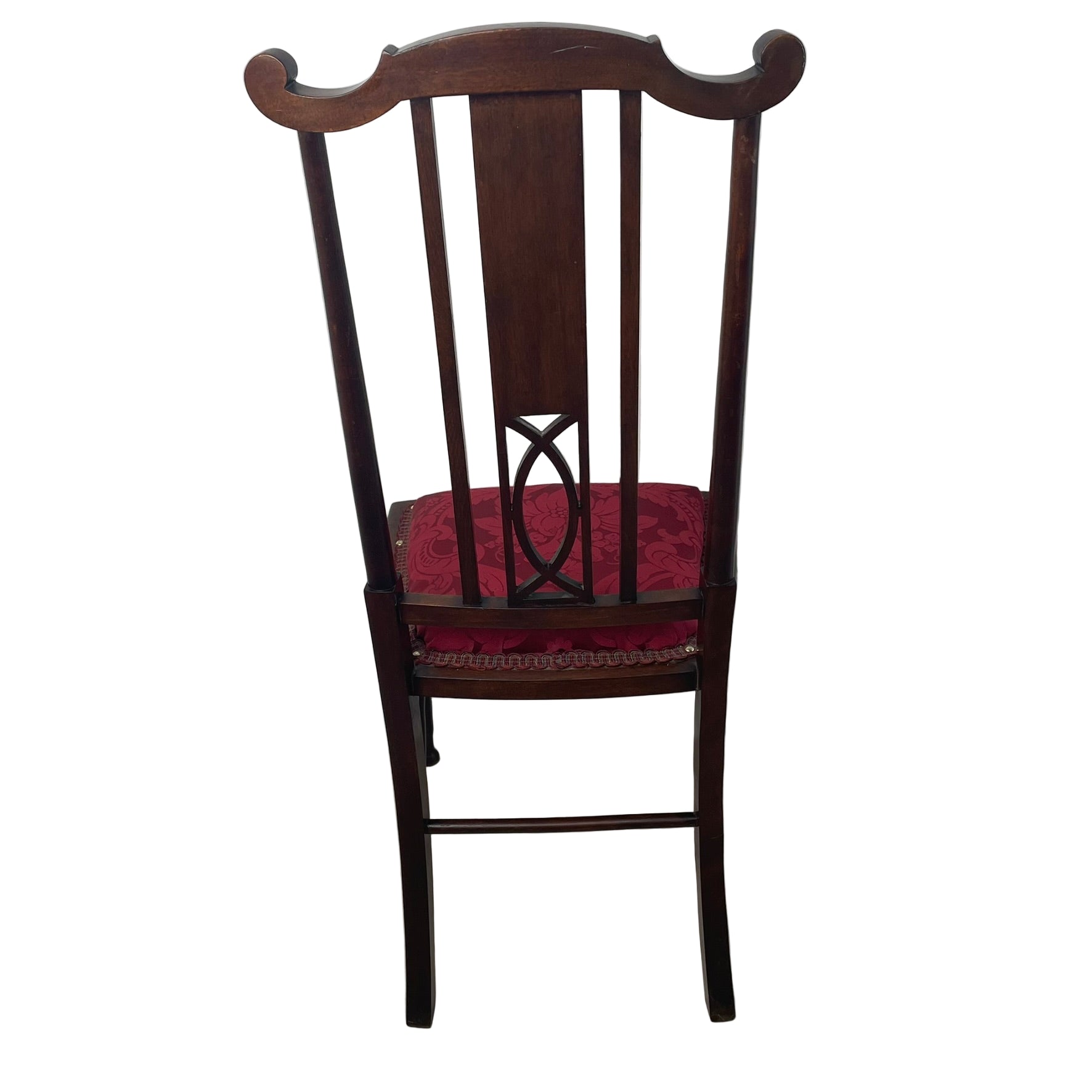 Pair of Edwardian Inlaid Mahogany Side Chairs - Red Damask Upholstery