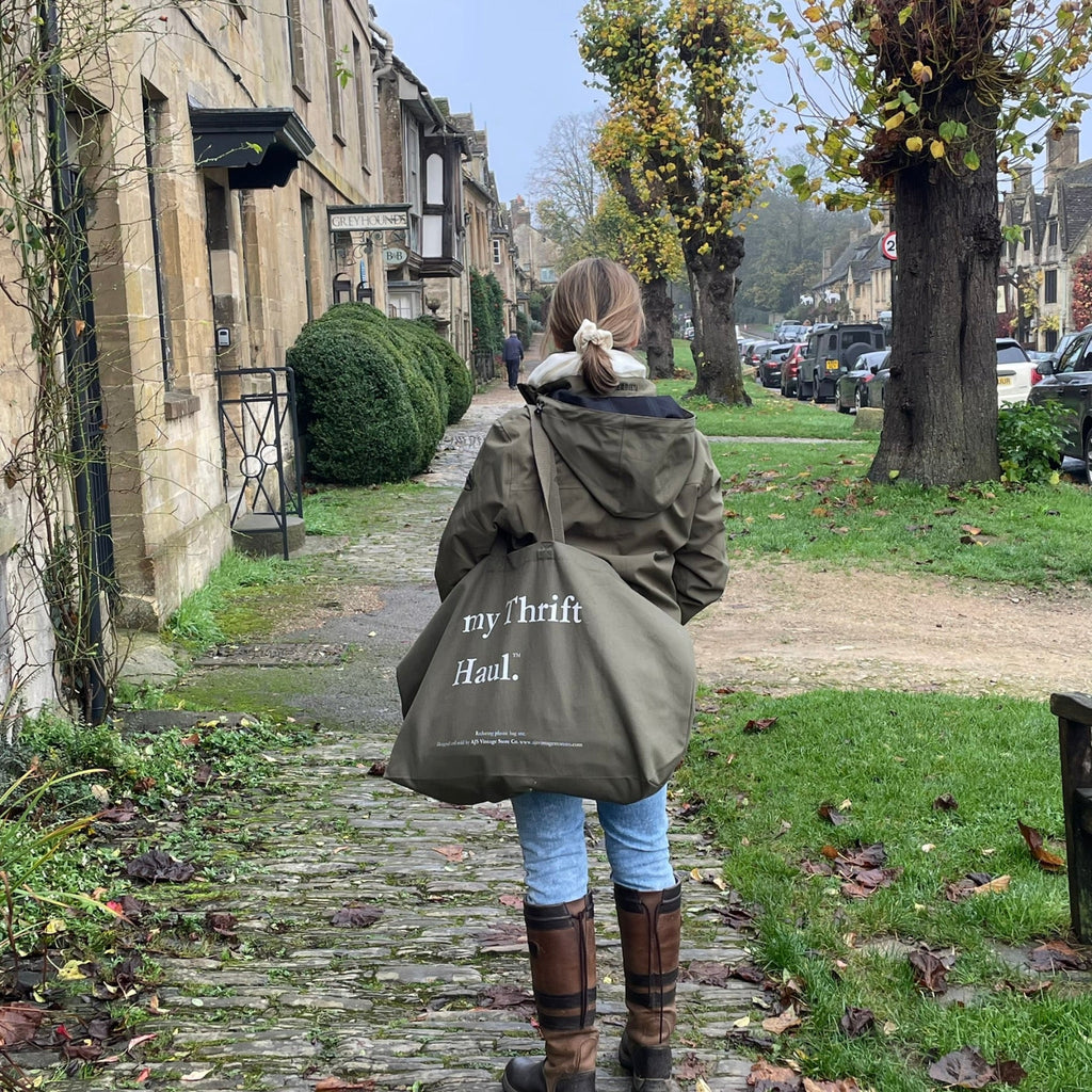 my Thrift Haul™ Oversized Canvas Tote Bag – Olive with Grey Logo