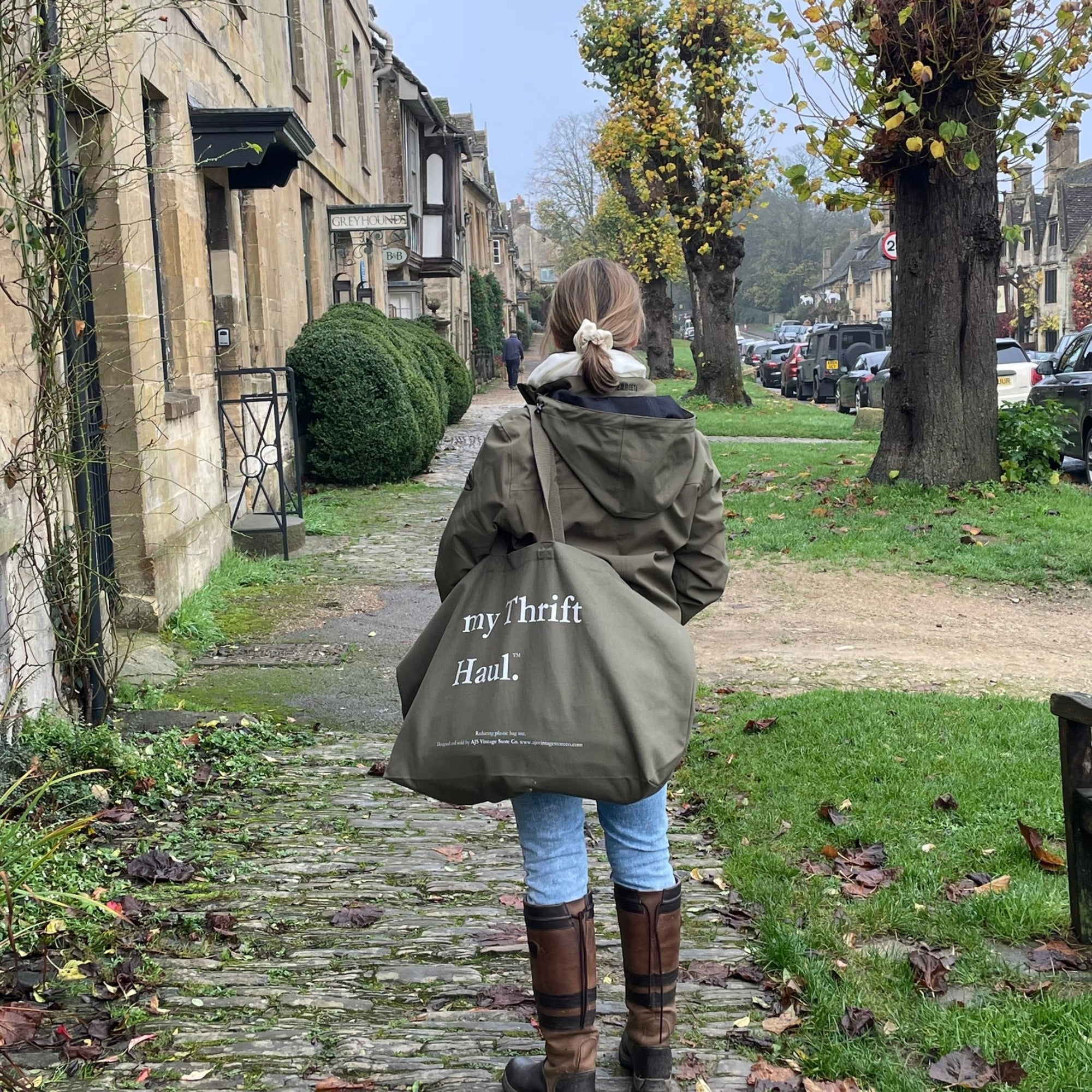 my Thrift Haul™ Oversized Canvas Tote Bag – Olive with Grey Logo