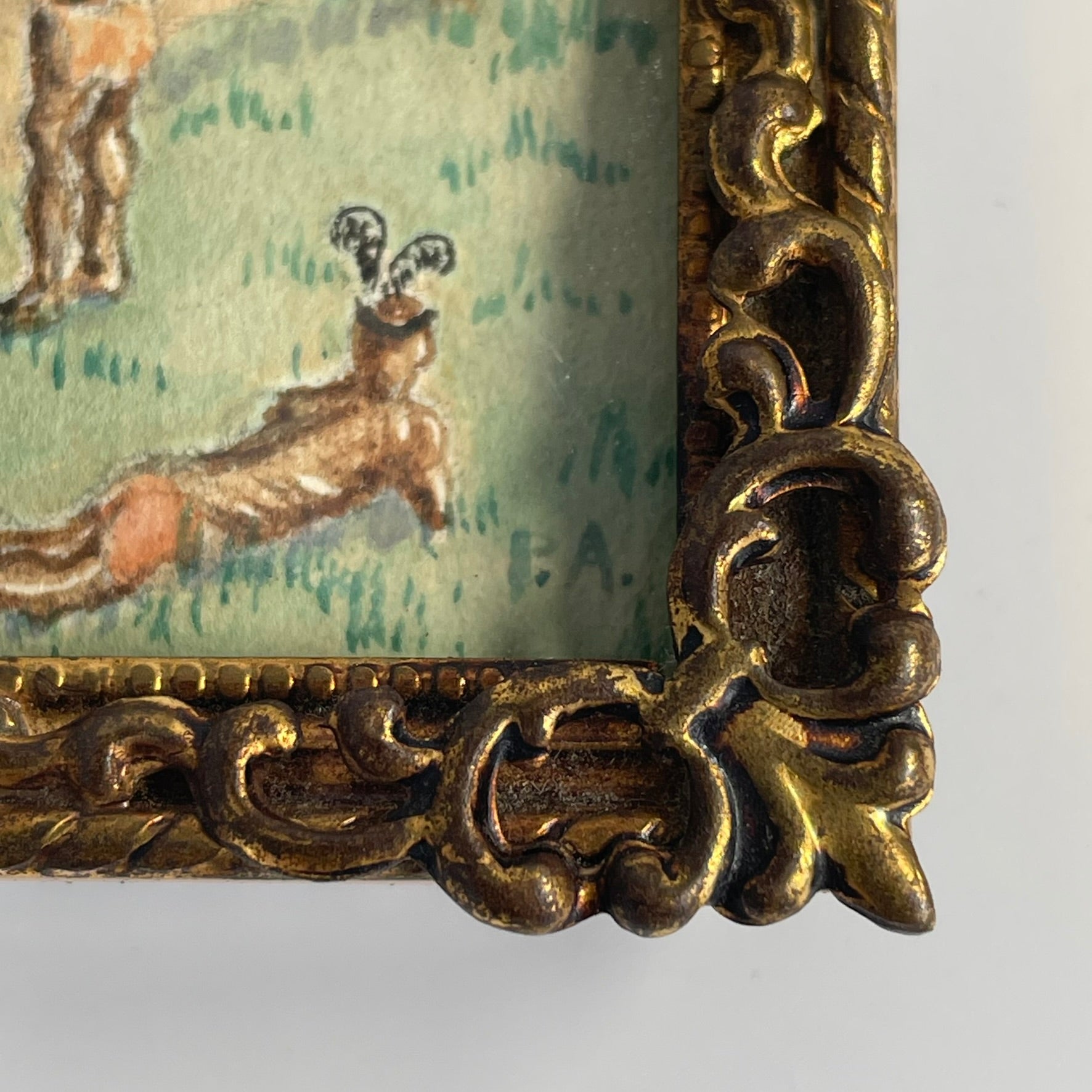 Pair of Miniature Watercolours – Pastoral & Maritime Scenes, Signed "P.A."