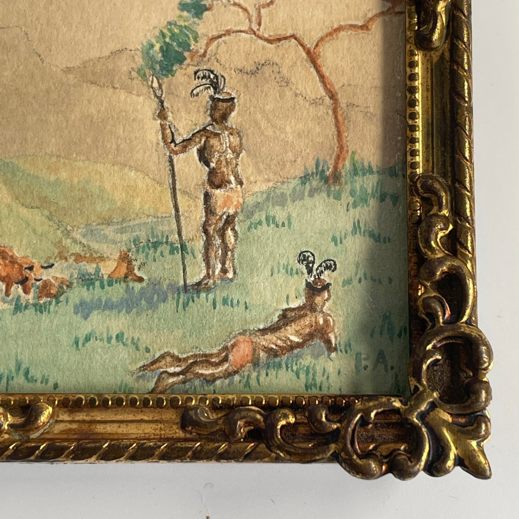 Pair of Miniature Watercolours – Pastoral & Maritime Scenes, Signed "P.A."