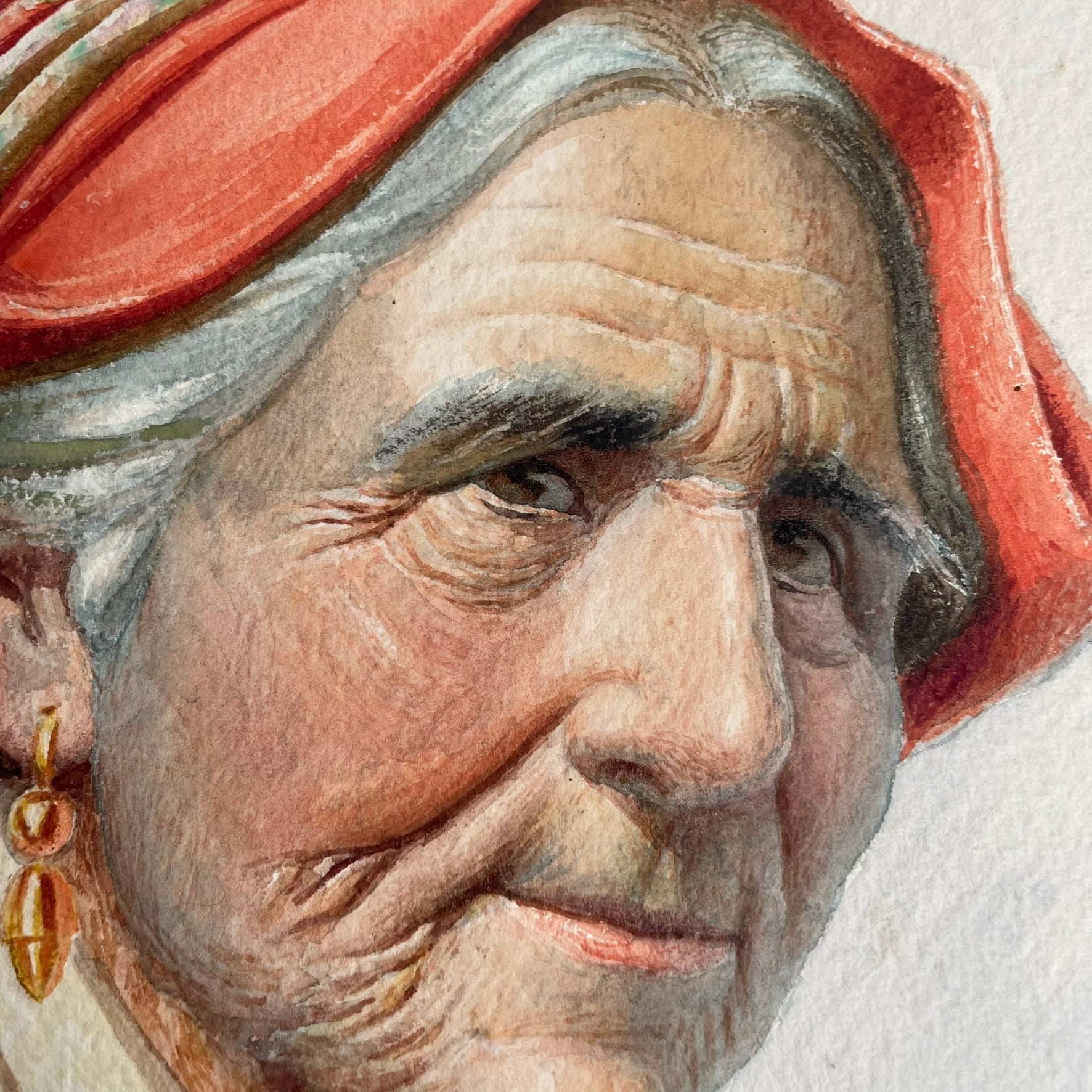 Original Signed Watercolour by Antonio Enrico Fiorentino – Woman in Red Headscarf