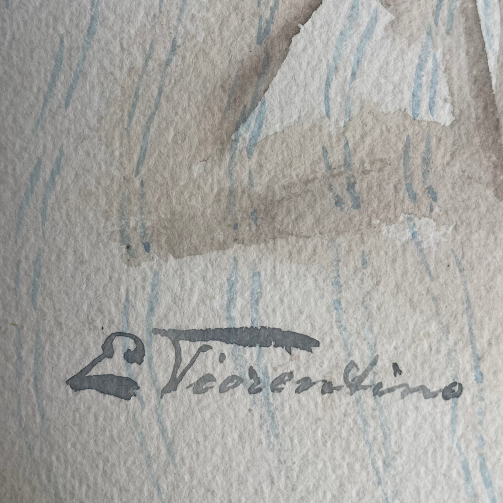 Original Signed Watercolour by Antonio Enrico Fiorentino – Woman in Red Headscarf