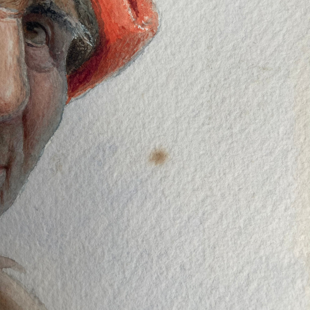 Original Signed Watercolour by Antonio Enrico Fiorentino – Woman in Red Headscarf