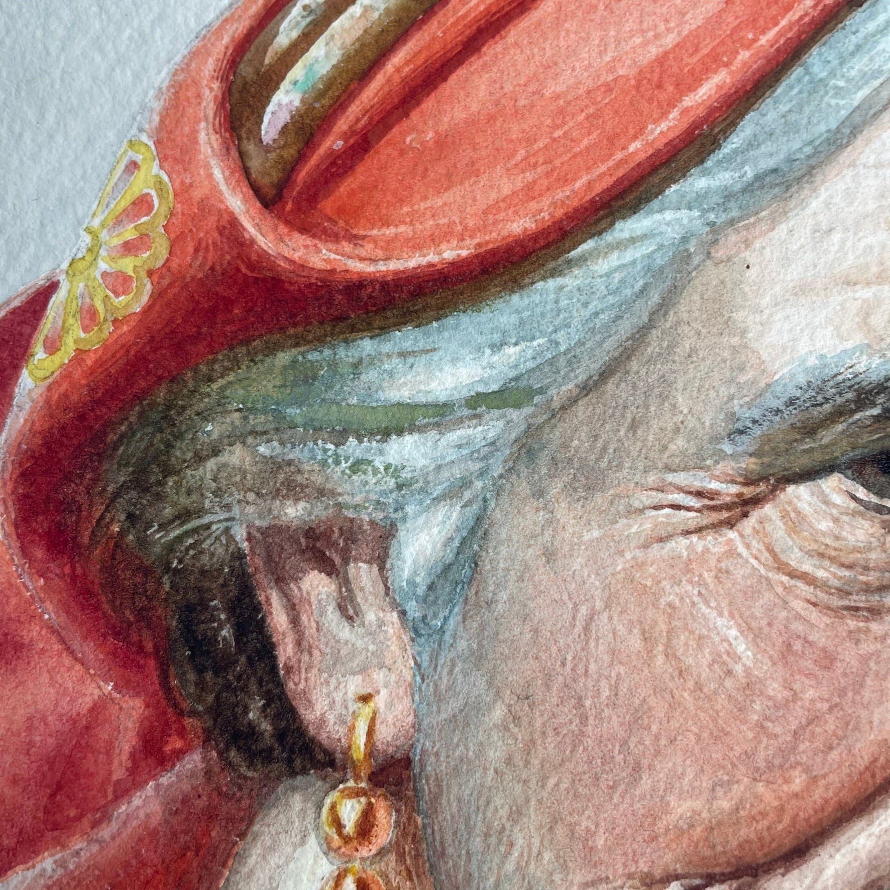 Original Signed Watercolour by Antonio Enrico Fiorentino – Woman in Red Headscarf