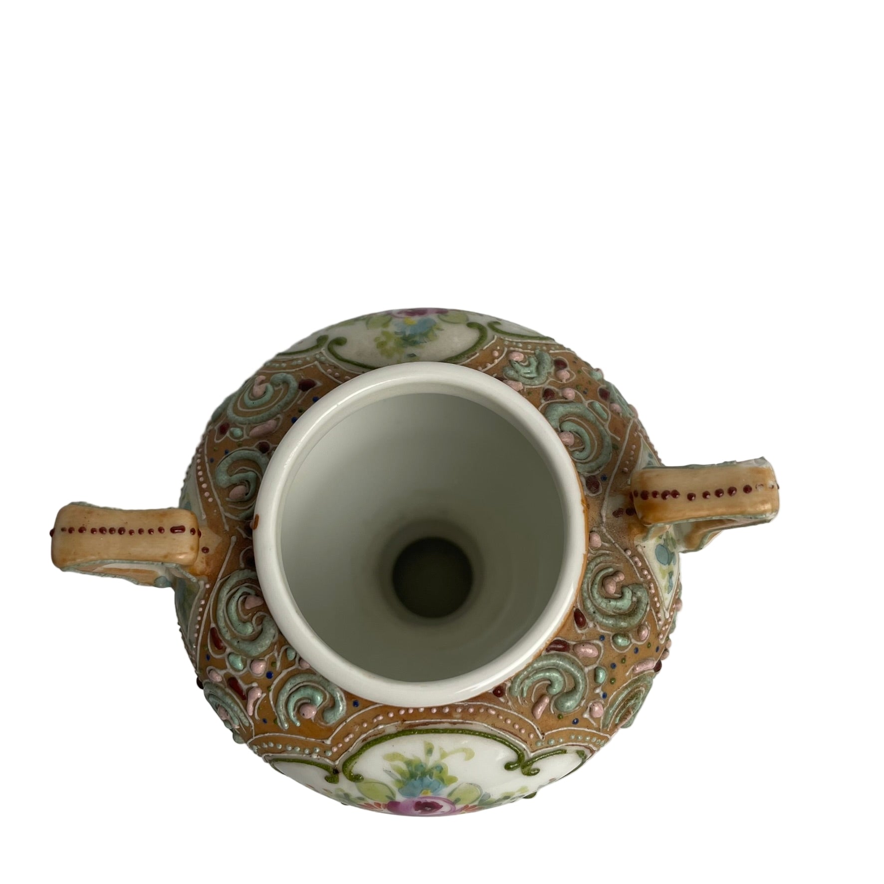 Pair of Antique Noritake Moriage Lidded Urns - Hand Painted Manji Mark c.1910-1920s