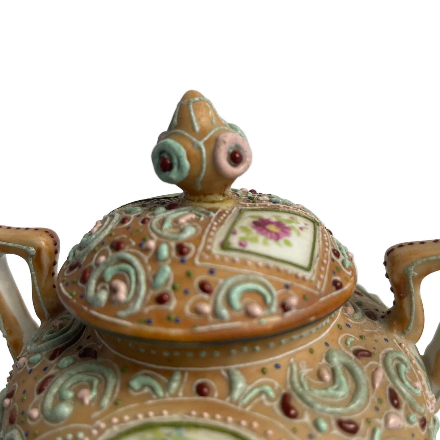 Pair of Antique Noritake Moriage Lidded Urns - Hand Painted Manji Mark c.1910-1920s