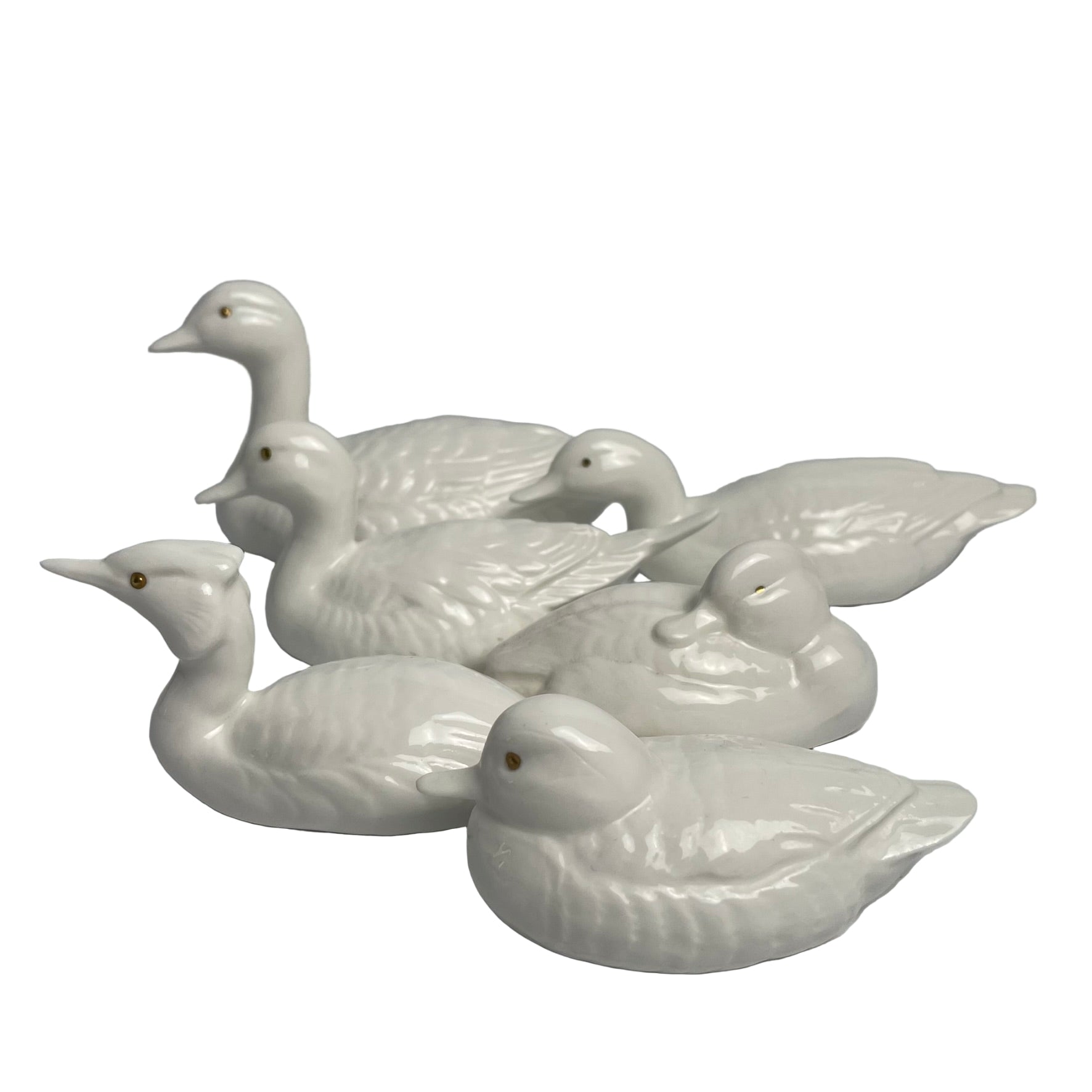 Poole Pottery Golden-Eye White Glaze Ducks Set of Six Barbara Linley-Adams