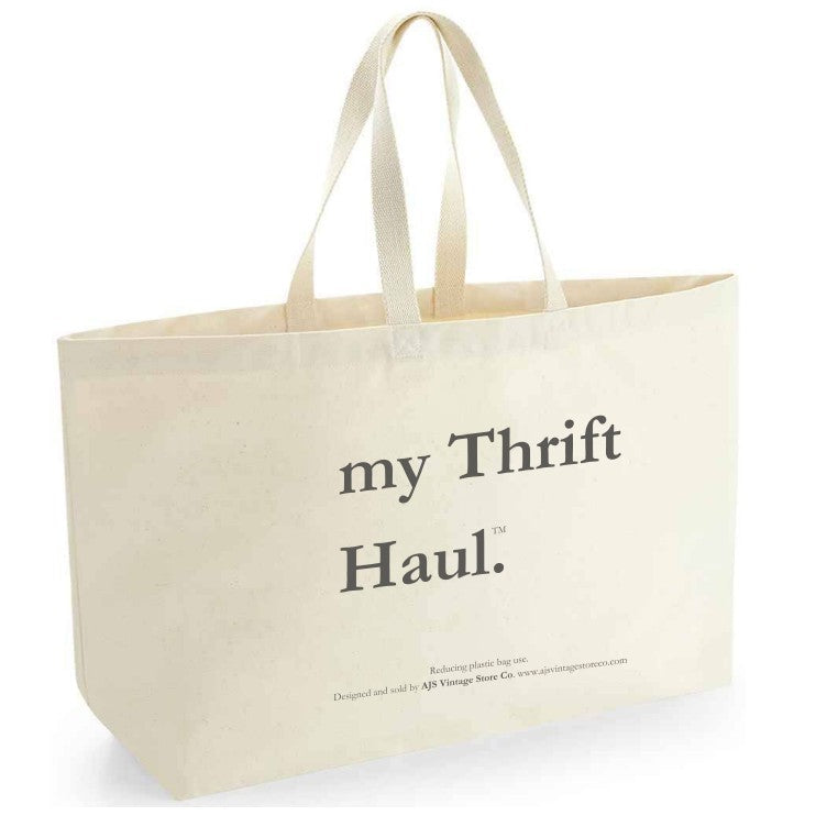 my Thrift Haul™ Oversized Canvas Tote Bag – Natural with Dark Grey Logo