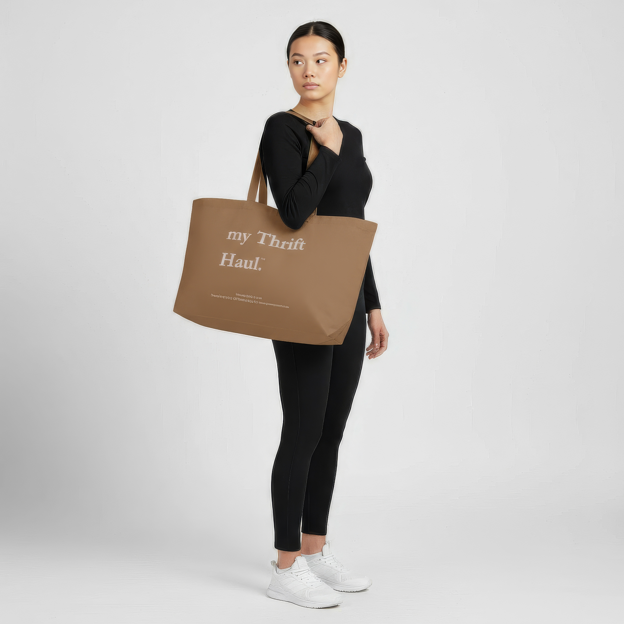 my Thrift Haul™ Oversized Canvas Tote Bag – Caramel with Light Grey Logo